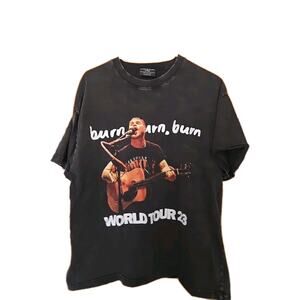 Zach Bryan Burn, Burn, Burn 2023 World Country Tour T-Shirt Size Large Acid Wash
